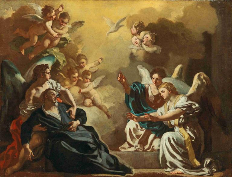 Saint Philip Neri receiving the Holy Spirit in the Catacombs of Saint Sebastian,Francesco Solimena