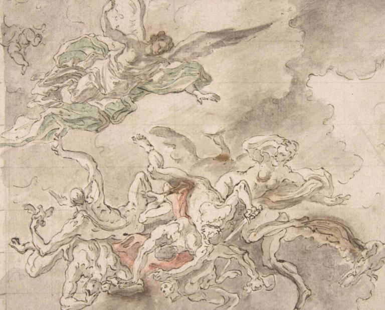 Study for the Fall of Simon Maqus, S. Paolo Maggiare, Naples, 1690,"การศึกษาความตกต่ําของไซมอน แม็กซ์"