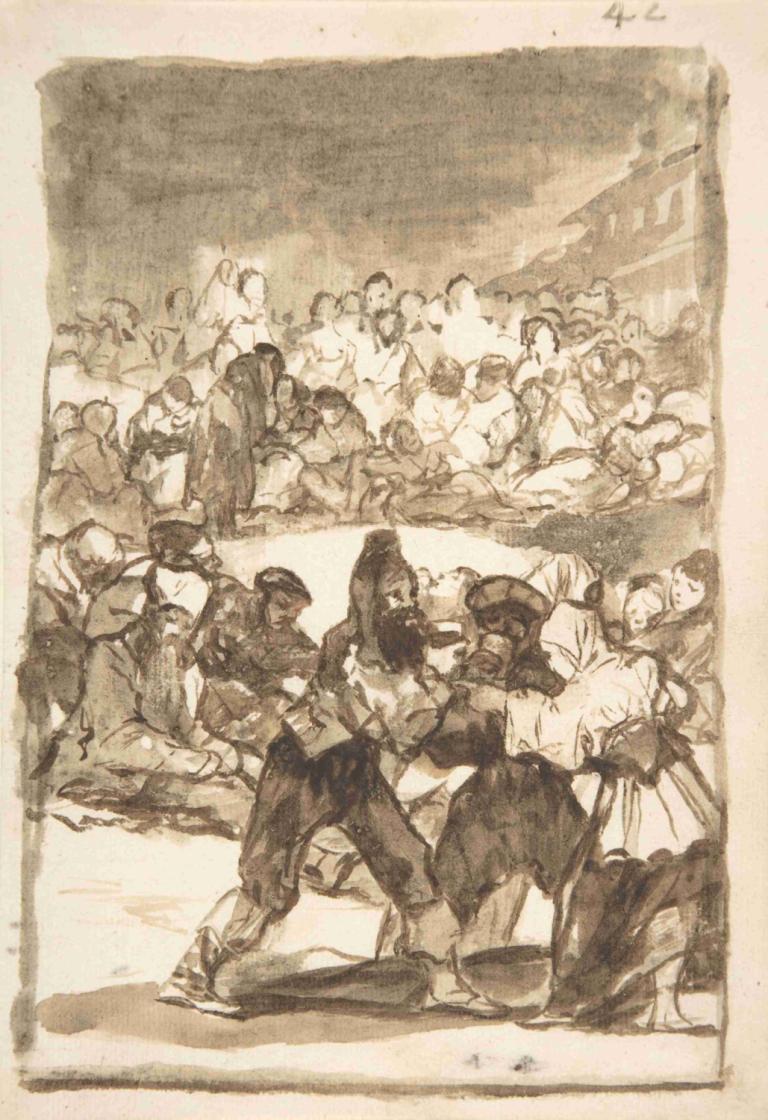 A crowd forming a circle,Kerumunan orang yang membentuk lingkaran,Francisco de Goya,Pengetsaan Pelat Tembaga