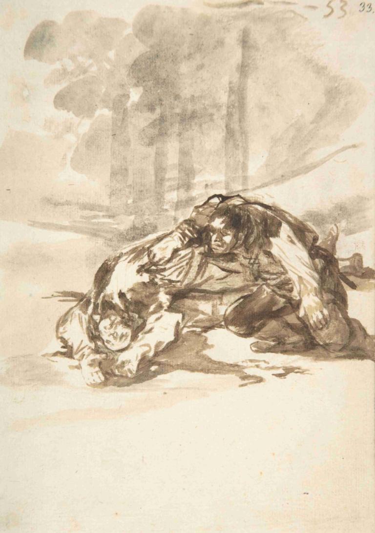 A man stabbing another,Francisco de Goya,Copperplate Etching,Copperplate Etching, sepia, monochrome