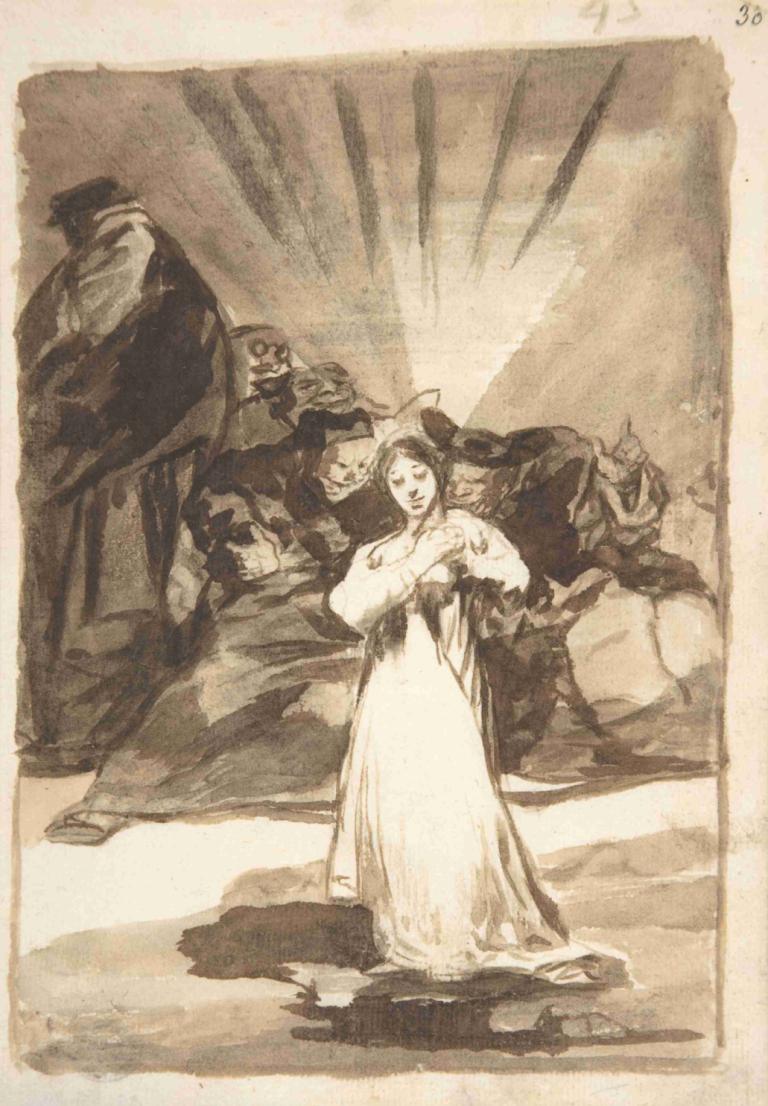 A radiant female figure beset by dark spirits,Francisco de Goya,Copperplate Etching,Copperplate Etching