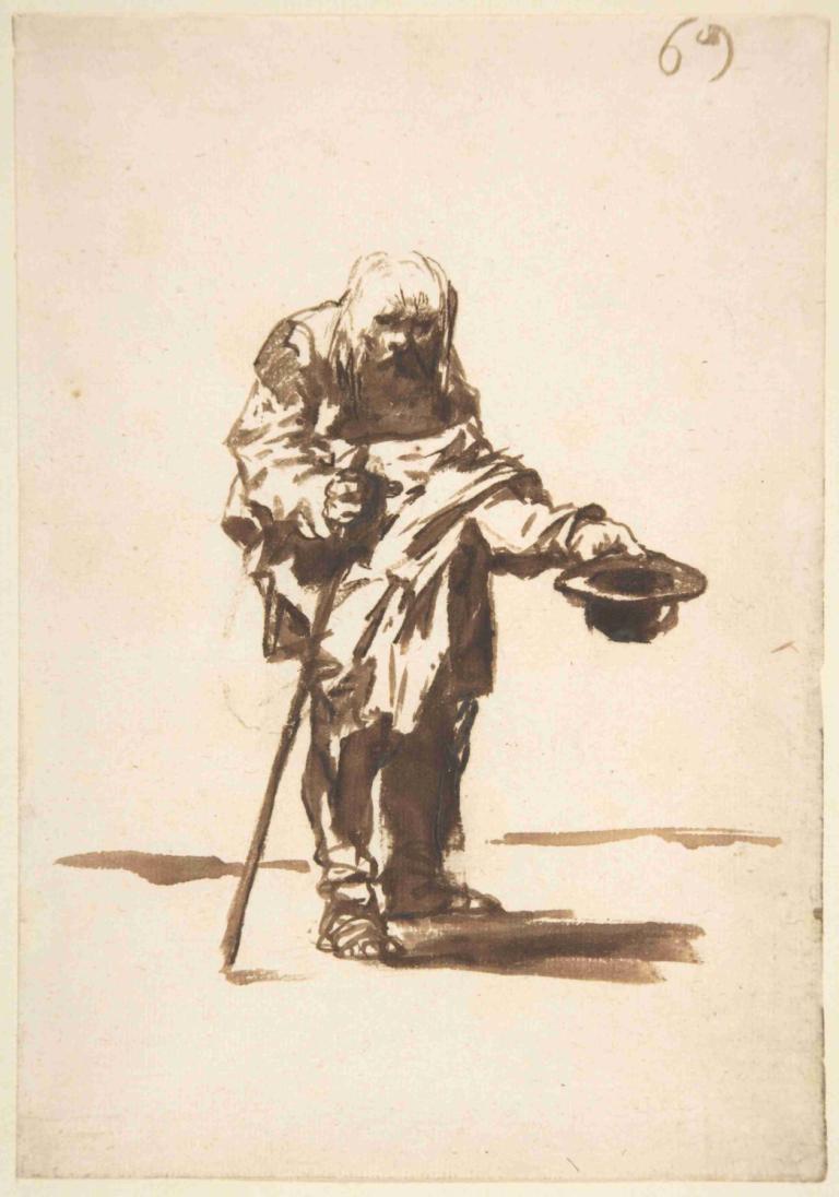 Beggar with a staff in his right hand,Francisco de Goya,Copperplate Etching,Copperplate Etching, 1boy