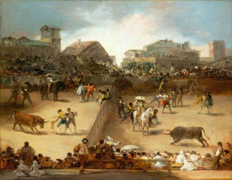 Bullfight in a Divided Ring,Francisco de Goya,Oil Painting,Oil Painting, horse, 6+boys, multiple girls