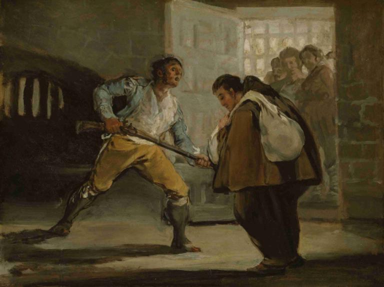 El Maragato Threatens Friar Pedro de Zaldivia with His Gun,Francisco de Goya,Oil Painting,Oil Painting