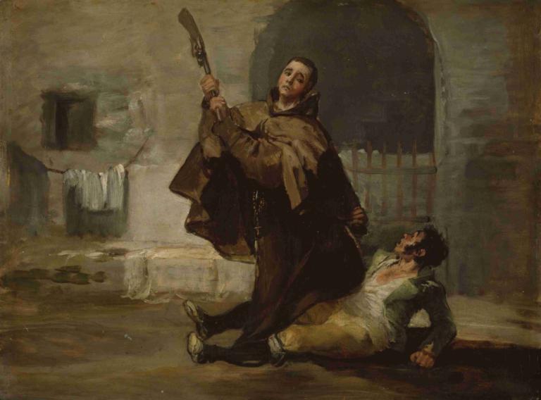 Friar Pedro Clubs El Maragato with the Butt of the Gun,佩德罗修道士用枪托击打马拉加托,Francisco de Goya,弗朗西斯科-德-戈雅,油画,油画