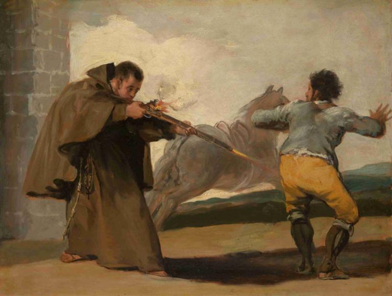 Friar Pedro Shoots El Maragato as His Horse Runs Off,佩德罗修道士射杀马拉加托，因为他的马跑掉了,Francisco de Goya,弗朗西斯科-德-戈雅,油画,油画