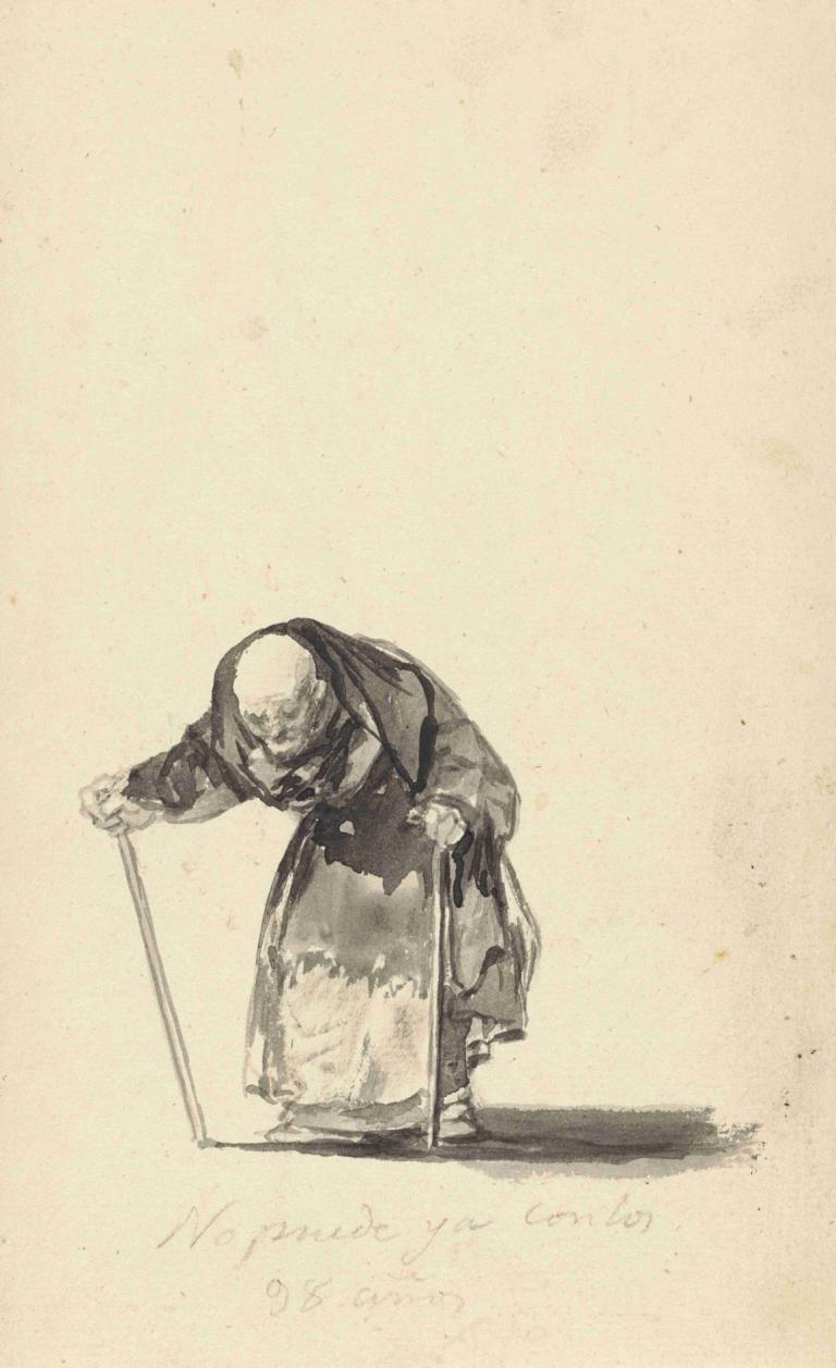 He Can No Longer at the Age of Ninety-Eight,他在九十八岁高龄时再也不能这样做了,Francisco de Goya,弗朗西斯科-德-戈雅,素描,素描, 甘蔗, 独奏, 1男孩