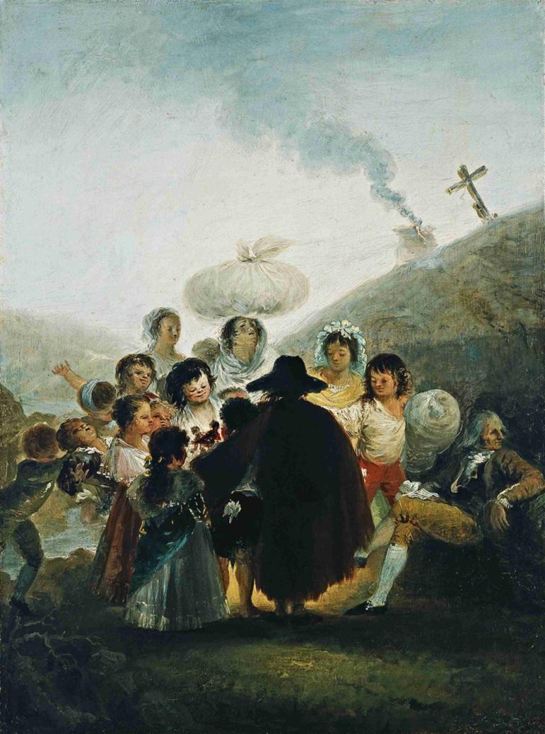 Le Marchand De Marionnettes,木偶商人,Francisco de Goya,弗朗西斯科-德-戈雅,油画,油画, 多个女孩, 美术模仿, 多个男孩, 黑发, 武器, 绘画（中）, 裙子, 剑