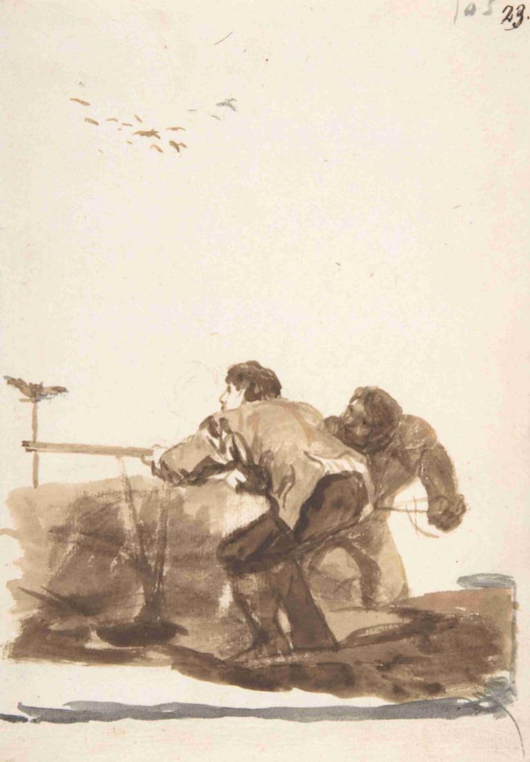 Men hunting birds using a decoy,Pria berburu burung menggunakan umpan,Francisco de Goya