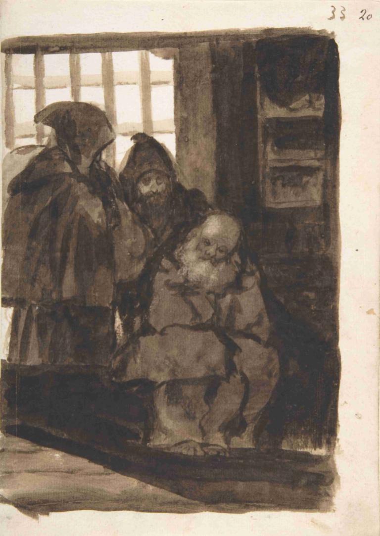 Monks in an interior,Para biksu di pedalaman,Francisco de Goya,Pengetsaan Pelat Tembaga