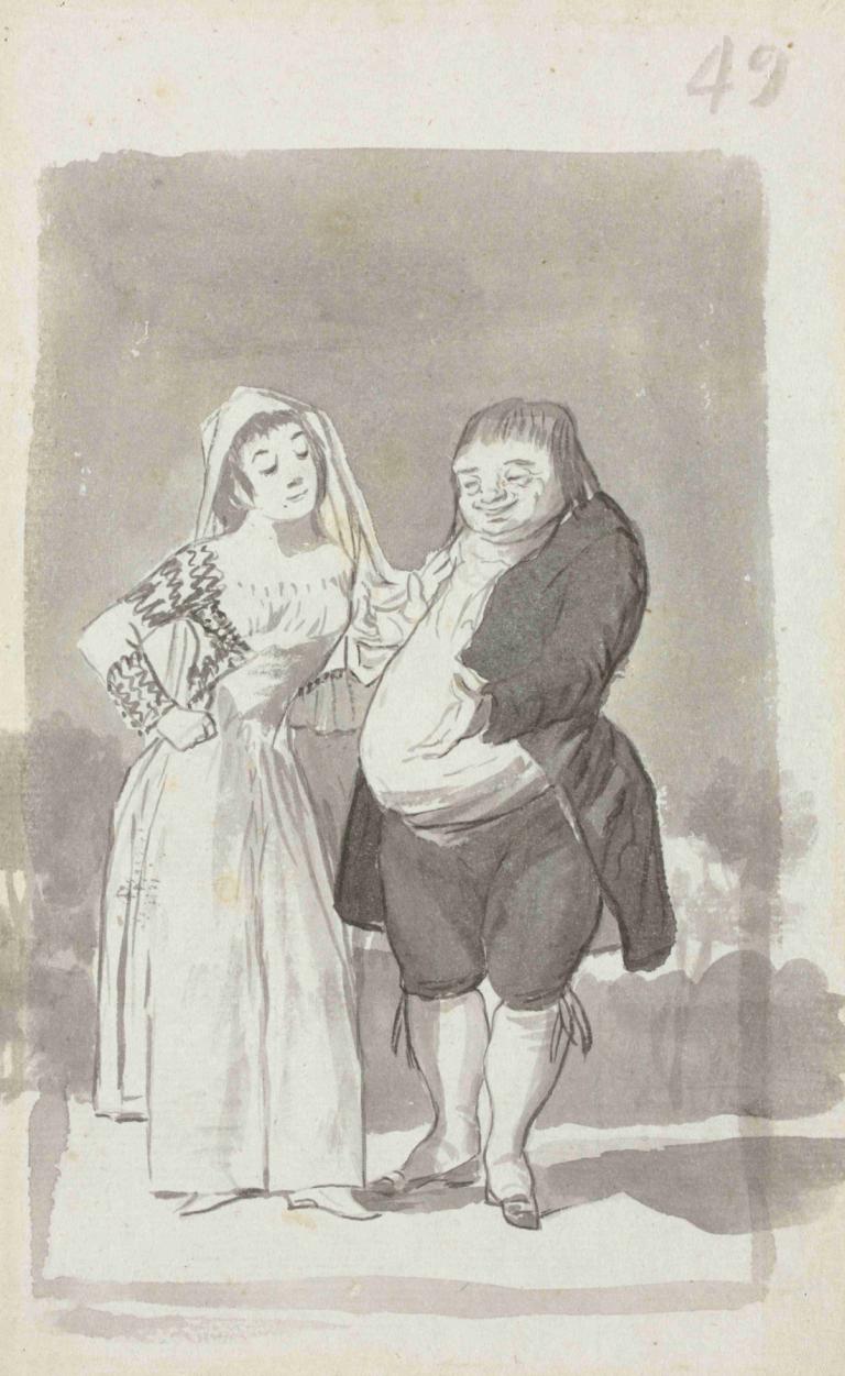 Prostitute Soliciting a Fat, Ugly Man (recto),Gái gọi đàn ông mập ú và xấu xí.,Francisco de Goya