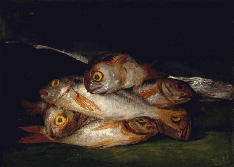 Still Life With Golden Bream,Stilleben med gylden brasme,Francisco de Goya,Oljemaleri,Oljemaleri, fisk