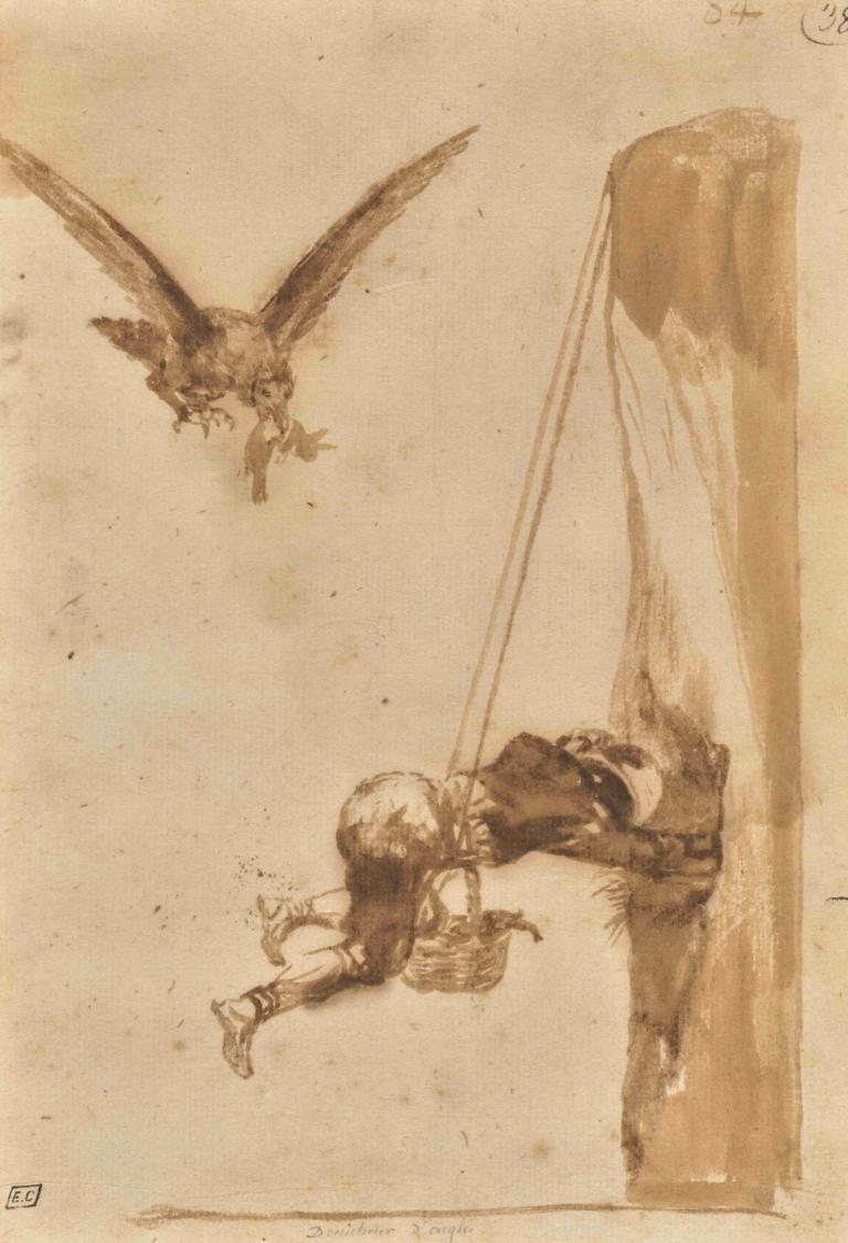 The Eagle Hunter,Pemburu Elang,Francisco de Goya,Sketsa Warna,Sketsa Warna, warna coklat tua, satu warna