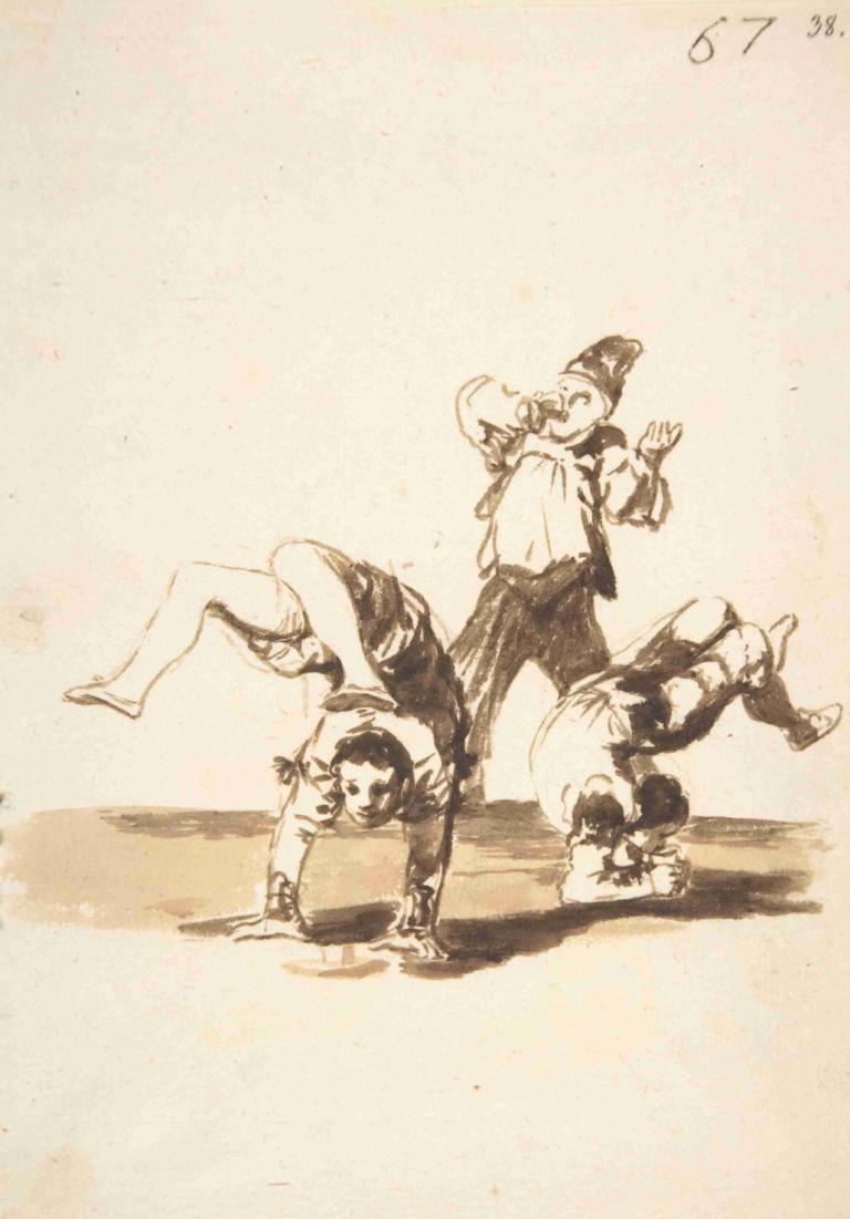 Three acrobats,Ba diễn viên xiếc.,Francisco de Goya,Francisco Degoya.,Phác thảo,Phác thảo, Đơn sắc, mũ