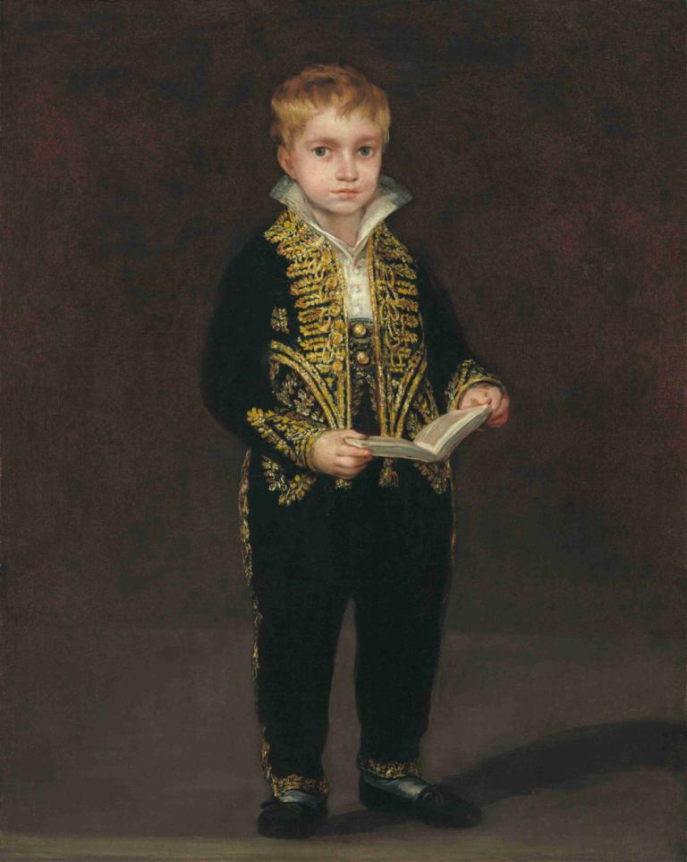 Victor Guye,Francisco de Goya,Oil Painting,Oil Painting, solo, 1boy, book, blonde hair, male focus