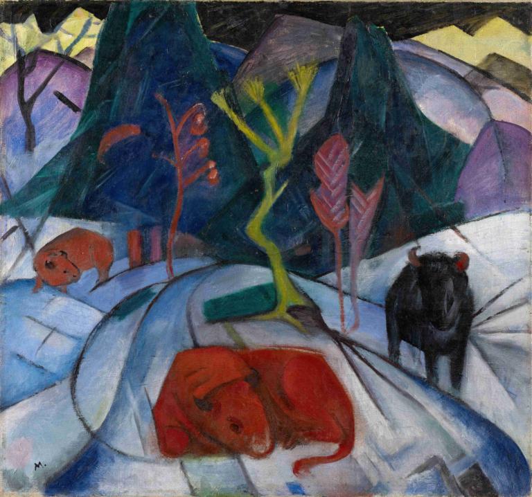 A Bison in Winter (The Red Bison),Franz Marc,Oil Painting,Oil Painting, no humans, traditional media