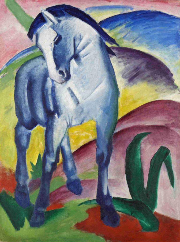 Blue Horse I,Franz Marc,Oil Painting,Oil Painting, no humans, traditional media, painting (medium), horse