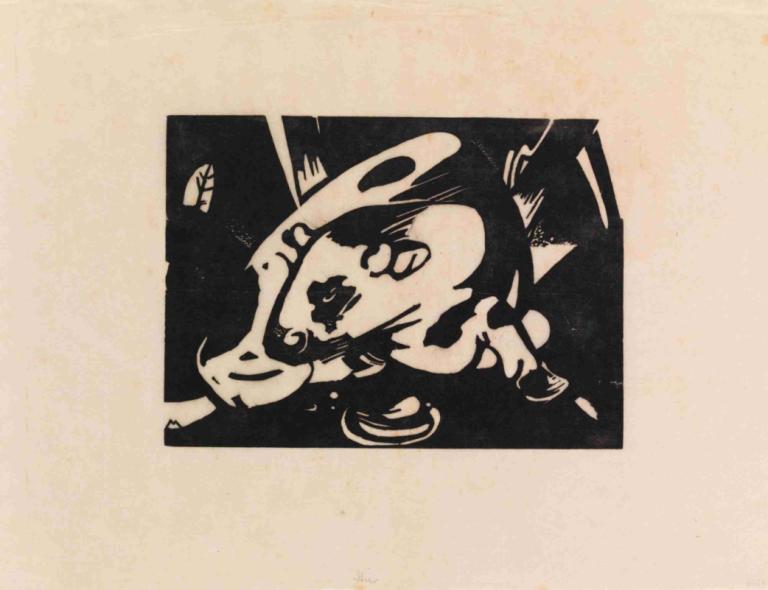 Bull,Franz Marc,Copperplate Etching,Copperplate Etching, solo, no humans, monochrome, pokemon (creature)