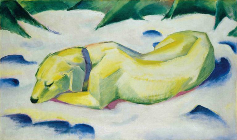 Dog Lying in the Snow,Anjing Berbaring di Salju,Franz Marc,Lukisan cat minyak,Lukisan cat minyak