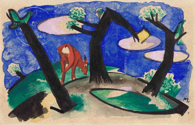 Landscape with a red animal,Пейзаж с красным животным,Franz Marc,Франц Марк,Картина Маслом,Картина Маслом