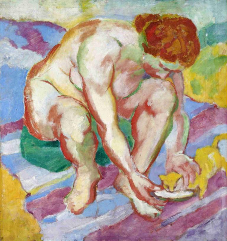 Nude with a cat,Обнаженная с кошкой,Franz Marc,Франц Марк,Картина Маслом,Картина Маслом, 1 мальчик