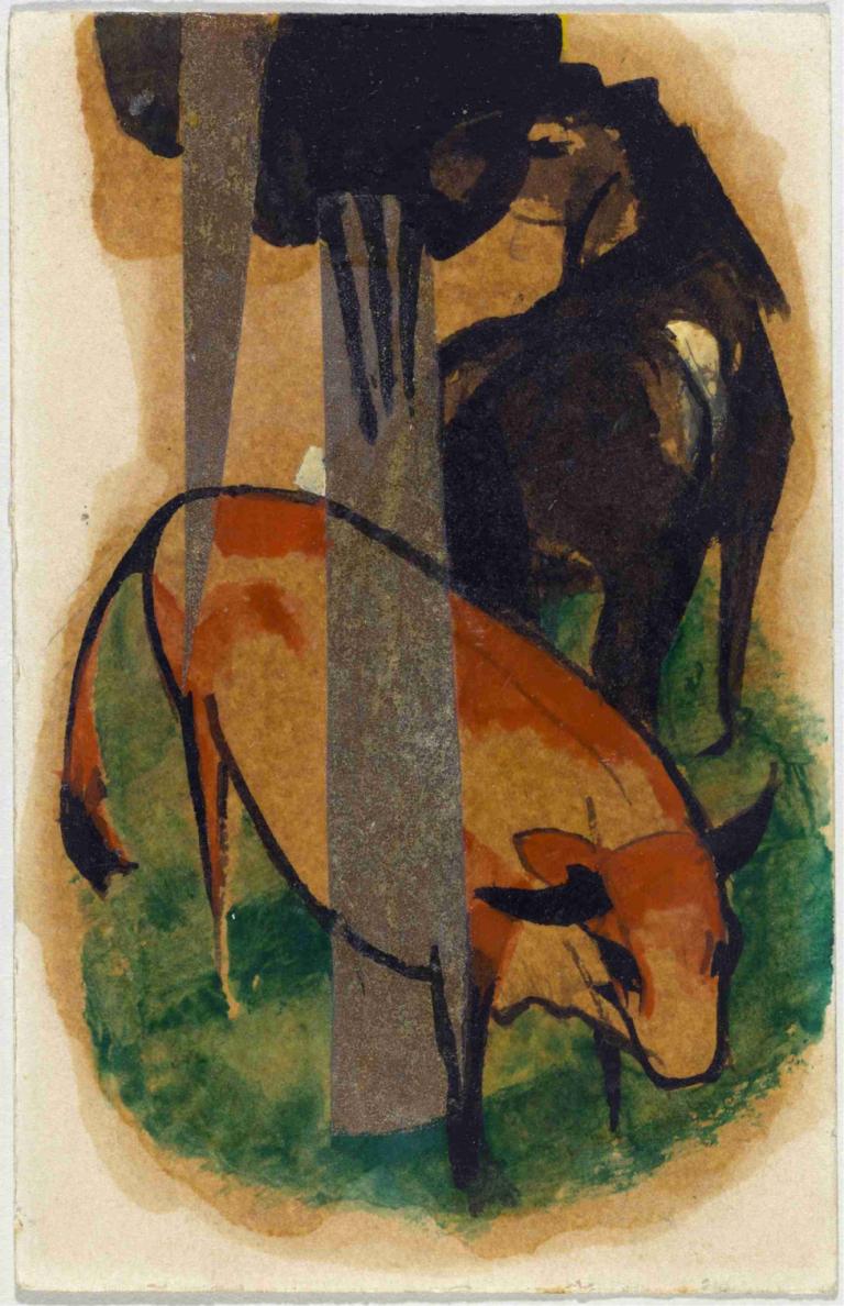 Red horse and yellow cattle (black-brown horse and yellow cattle),붉은 말과 황소(흑갈색 말과 황소),Franz Marc,프란츠 마크