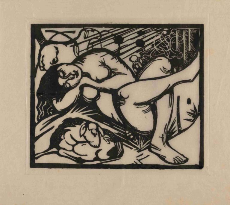 Sleeping Shepherdess,잠자는 양치기,Franz Marc,프란츠 마크,동판 에칭,동판 에칭, 여자 1명, 단색화, 독주, 나체상, 가슴, 침대, 미술 패러디, 맨발, 거짓말하는