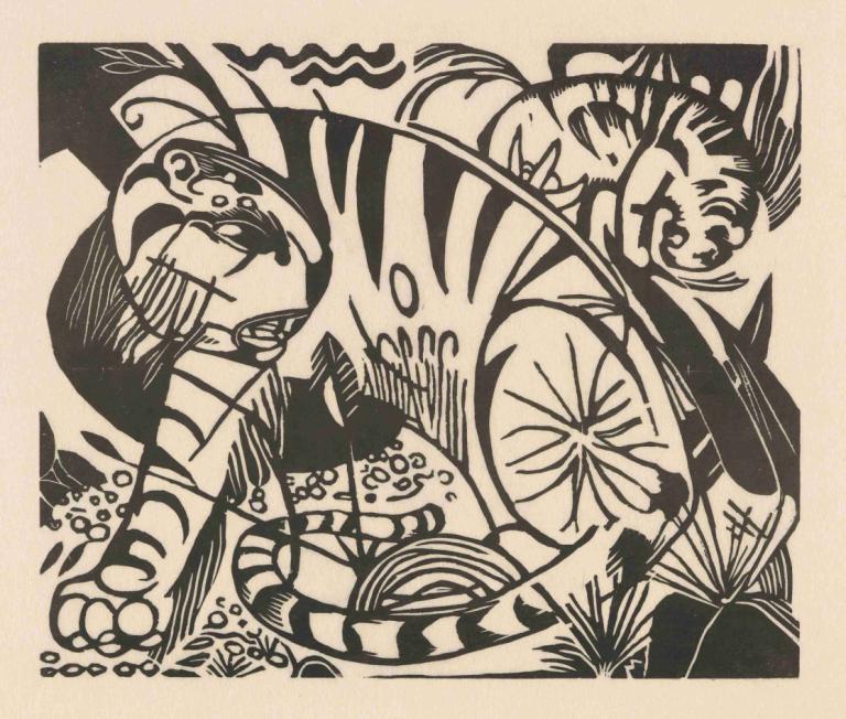 Tiger,Franz Marc,Kopparplåt Etsning,Kopparplåt Etsning, svartvit, inga människor, parodi