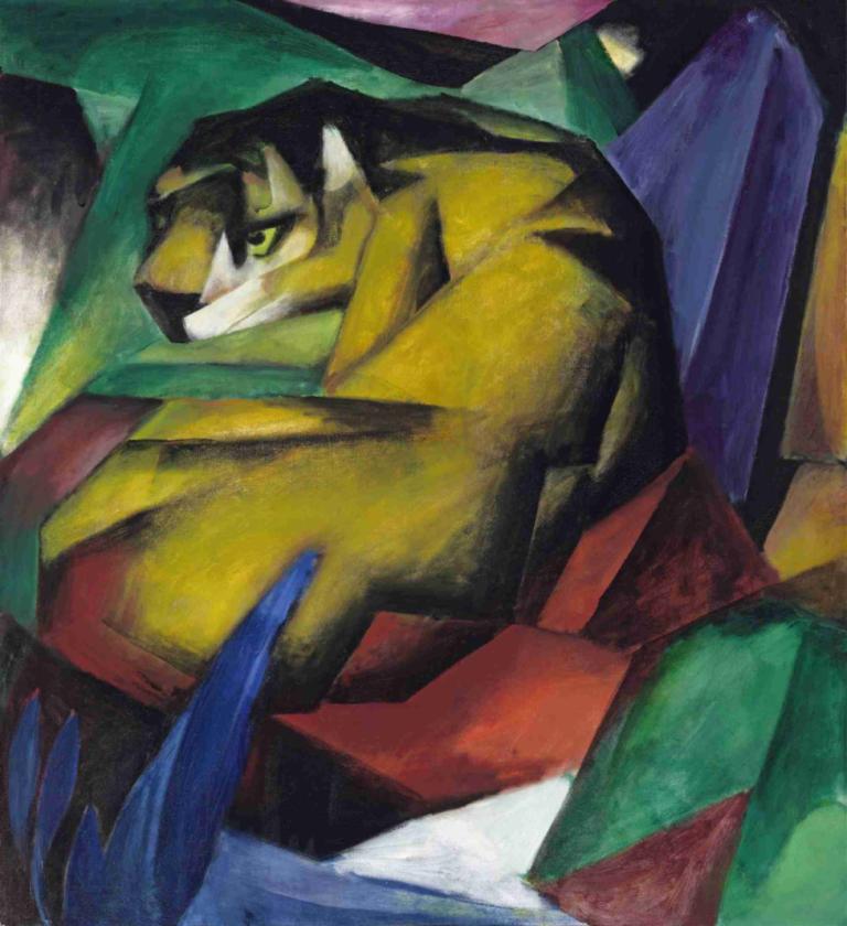 Tiger,Franz Marc,Oljemålning,Oljemålning, solo, inga människor, traditionella medier, klor, övre kroppen