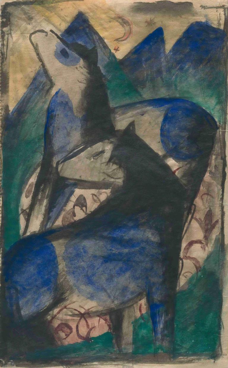 Two Blue Horses,Två blå hästar,Franz Marc,Oljemålning,Oljemålning, inga människor, pokemon (varelse)