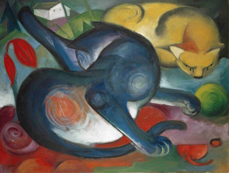 Two Cats, Blue and Yellow,Två katter, blå och gul,Franz Marc,Oljemålning,Oljemålning, inga människor