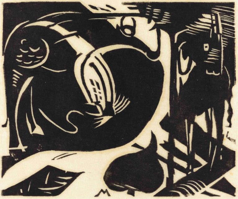 Two Mythical Animals (Zwei Fabeltiere),Två mytomspunna djur,Franz Marc,Kopparplåt Etsning,Kopparplåt Etsning