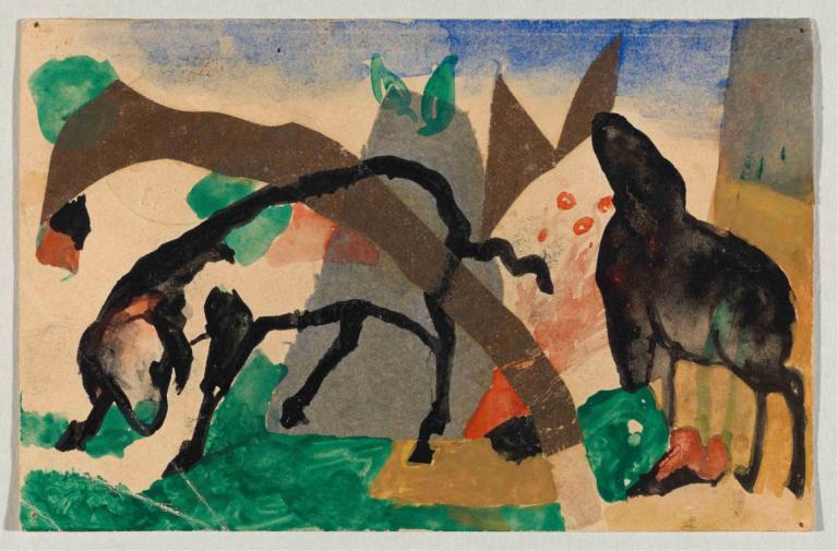 Two sheep,Två får,Franz Marc,Oljemålning,Oljemålning, inga människor, pokemon (varelse), utomhus, vatten