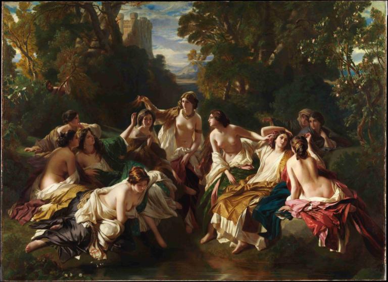 Florinda,フロリンダ,Franz Xaver Winterhalter,フランツ・クサヴァー・ヴィンターハルター,油絵,油絵, 美術パロディ, 複数の男の子, パロディー, 現実的な, 6人以上男の子, 木