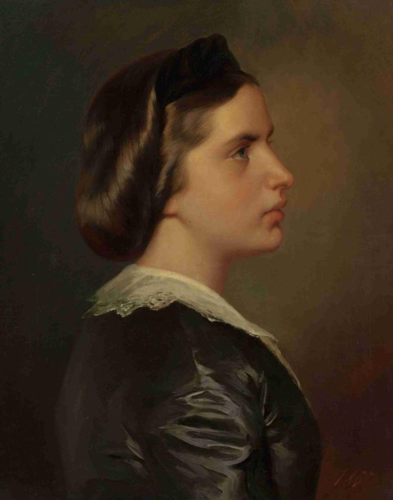 Portrait of a Young Woman in Profile,Franz Xaver Winterhalter,Oil Painting,Oil Painting, 1girl, solo, profile