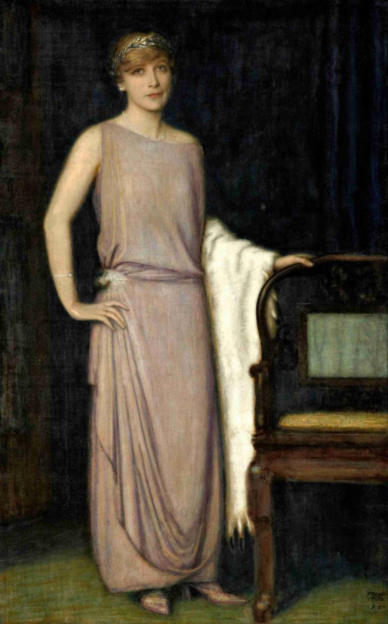 A portrait of Marianne Mechler,Franz von Stuck,Oil Painting,Oil Painting, 1girl, solo, dress, jewelry