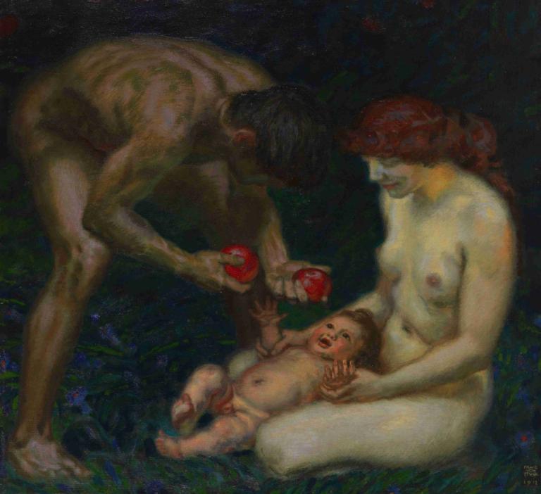 Adam und Eva (Die Familie),Adem ve Havva (Aile),Franz von Stuck,Yağlı boya,Yağlı boya