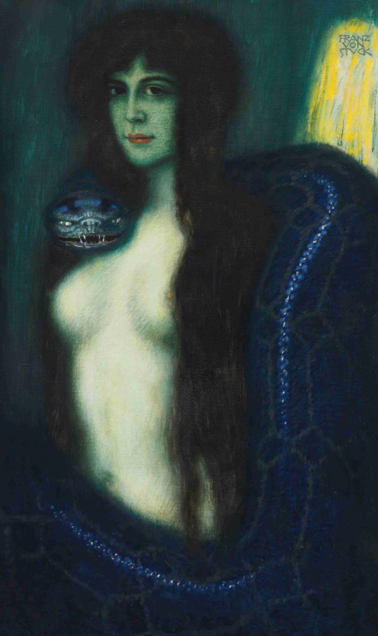 Die Sünde [The Sin],Synden,Franz von Stuck,Oljemaleri,Oljemaleri, 1 jente, bryster, brystvortene, solo