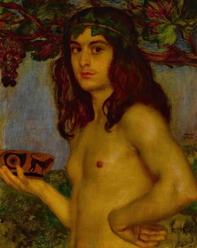 Dionysos,Franz von Stuck,Oljemaleri,Oljemaleri, solo, brystvortene, kunstparodi, realistisk, naken