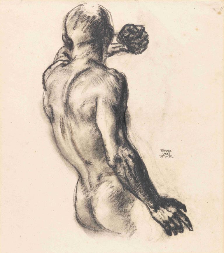 Männlicher Rückenakt (Studie zu 'Medusa'),Pria terlentang telanjang (studi untuk 'Medusa'),Franz von Stuck