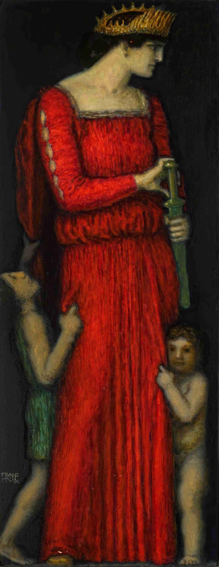 Medea,Franz von Stuck,Oljemaleri,Oljemaleri, kunstparodi, flere gutter, kjole, krone, mannlig fokus, 3 gutter