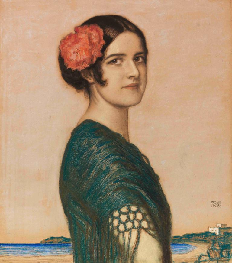 Tochter Mary als Spanierin,Dochter Mary als Spanjaard,Franz von Stuck,Kleurenschets,Kleurenschets, 1meisje