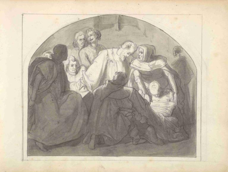 A Burial Scene,Eine Begräbnis-Szene,Frederic Leighton,Kupferstich,Kupferstich, mehrere Jungen