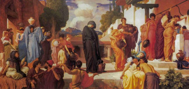 Captive Andromache,被俘的安德洛玛克,Frederic Leighton,弗雷德里克-莱顿,油画,油画, 多个男孩, 6+男孩, 多个女孩, 美术模仿, 户外