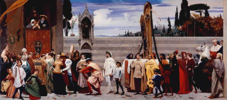 Cimabue's Madonna Carried in Procession,Frederic Leighton,Oil Painting,Oil Painting, 6+boys, multiple boys