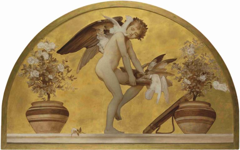 Cupid and Doves,Kupidyn i gołębie,Frederic Leighton,Obraz olejny,Obraz olejny, skrzydełka, 1chłopiec, nagi