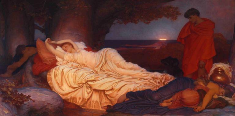 Cymon And Iphigenia,Cymon en Iphigenia,Frederic Leighton,Olieverf,Olieverf, meerdere meisjes