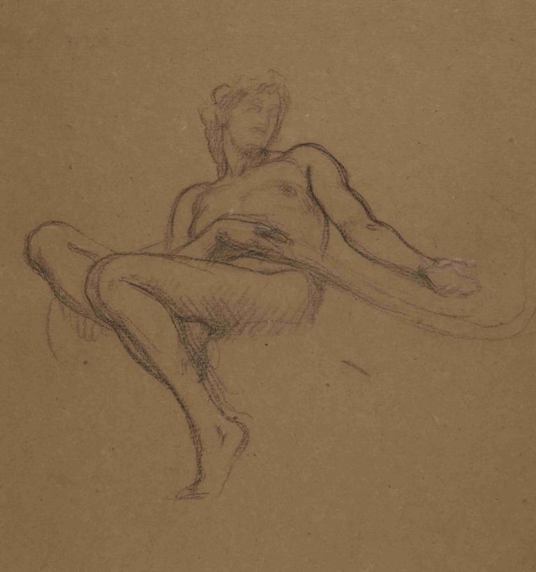 Female nude seated, study for the Garden of the Hesperides,女性裸体坐像，赫斯珀雷德斯花园研究作品,Frederic Leighton,弗雷德里克-莱顿,素描