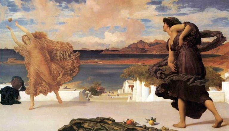 Greek girls playing ball,Gadis-gadis Yunani bermain bola,Frederic Leighton,Lukisan cat minyak