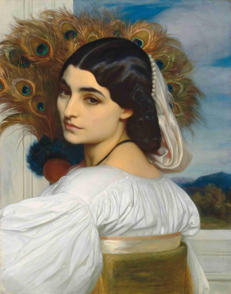 Pavonia,Frederic Leighton,Lukisan cat minyak,Lukisan cat minyak, 1 gadis, solo, parodi seni rupa